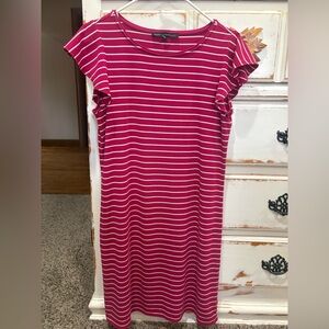 White House Black Market Pink and White Striped Flutter Sleeve Dress